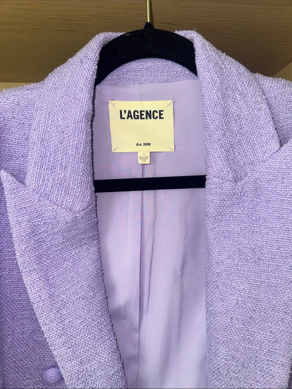 L'AGENCE Lilac Double-Breasted Tweed Blazer - Picture 2 of 8